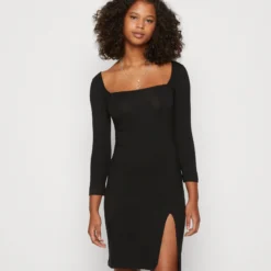 Even&Odd Soldes 49 Even&Odd Square Neck Quarter Sleeves Bodycon Mini - Robe En Jersey - Black