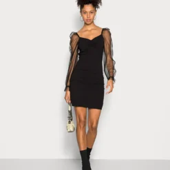 Even&Odd Long Puff Sleeves Rushing Bodycon Dress - Robe De Soirée - Black -Even&Odd Soldes 2f97875f5a414463a6210dab01f0152b scaled