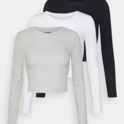 3 Pack - T-Shirt À Manches Longues - Black/White/Mottled Grey -Even&Odd Soldes a5a3be681440462699d50bc0f97beccc scaled