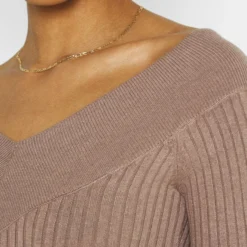 Even&Odd V Ausschnitt Ripp Mini Strickkleid - Robe Fourreau - Taupe -Even&Odd Soldes d67beeabfc8448f3a64c25d3d08cadec scaled