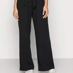 Even&Odd Belt Detail Wide Leg Pants - Pantalon Classique - Black
