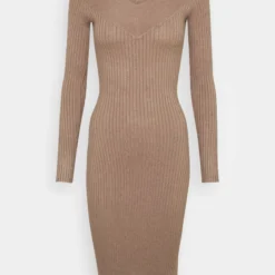 Even&Odd V Ausschnitt Ripp Mini Strickkleid - Robe Fourreau - Taupe -Even&Odd Soldes ef80213751b949f8a0aa426ef70a012d scaled
