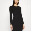 Even&Odd Crew Ausschnitt Ripp Basic Bodycon Mini Strickkleid - Robe Fourreau - Black